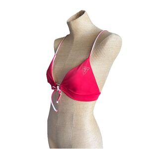VTG Guess USA Black Halter Bikini Swim Top Y2K Red White Rhinestone Logo- Medium